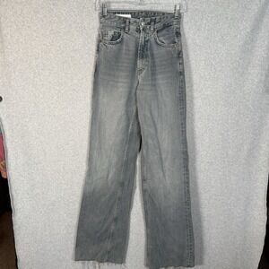 Zara wide leg jeans womens 0 24" baggy blue/gray cutoff